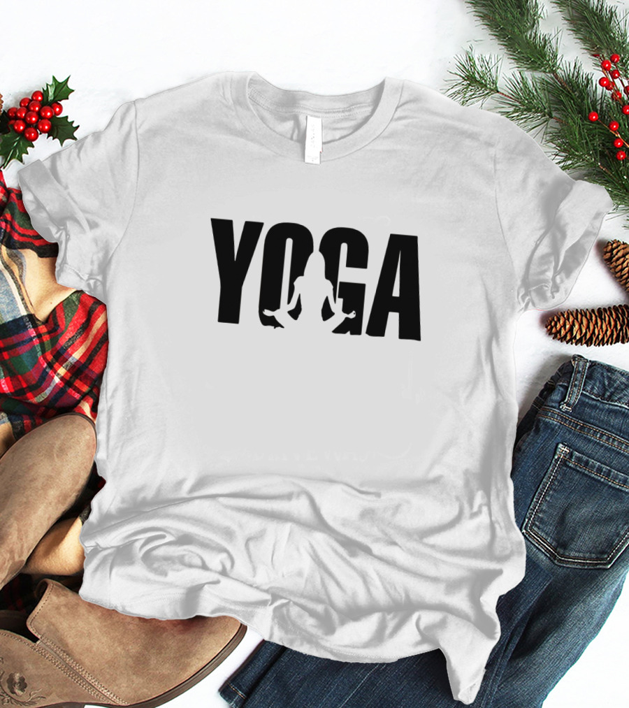 Yoga Silhouette Sitting Pose In Stylized Text T-Shirt