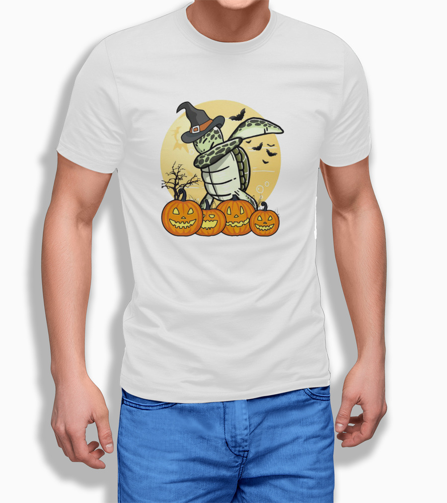 Turtle Dabbing With Witch Hat And Pumpkins Halloween Dab Dance T-Shirt