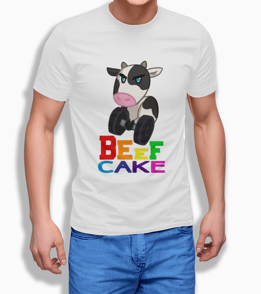 Beefcake Cow Lifting Dumbbells Cartoon T-Shirt