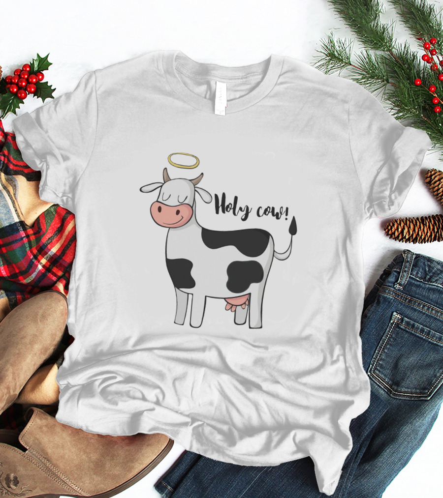 Holy Cow Funny Angelic Cow With Halo Joke T-Shirt