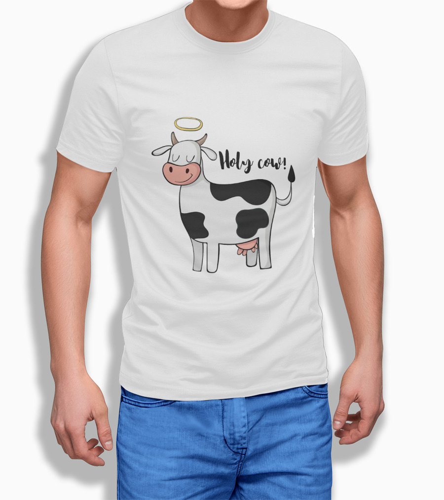 Holy Cow Funny Angelic Cow With Halo Joke T-Shirt