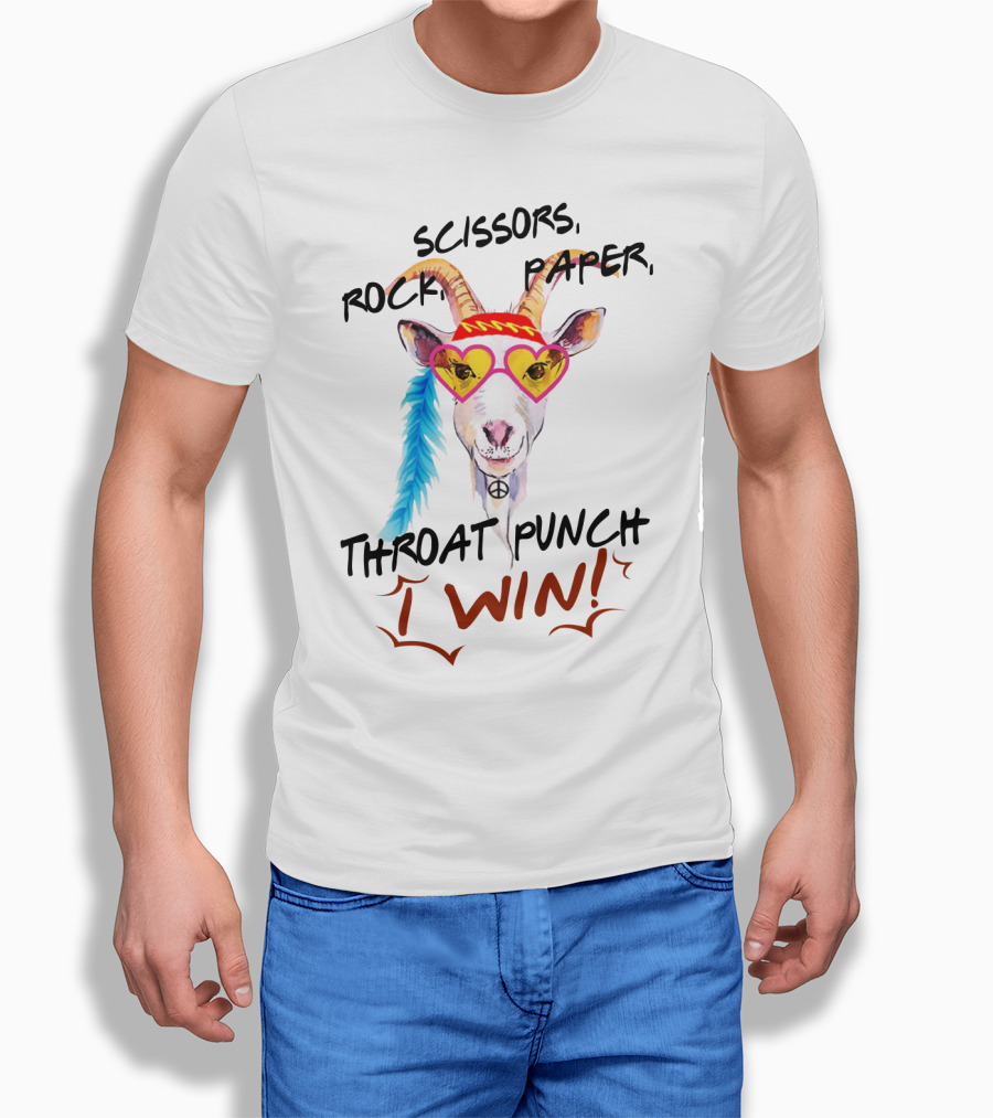 Scissors Rock Paper Goat Throat Punch I Win Peace Sign Heart Glasses T-Shirt