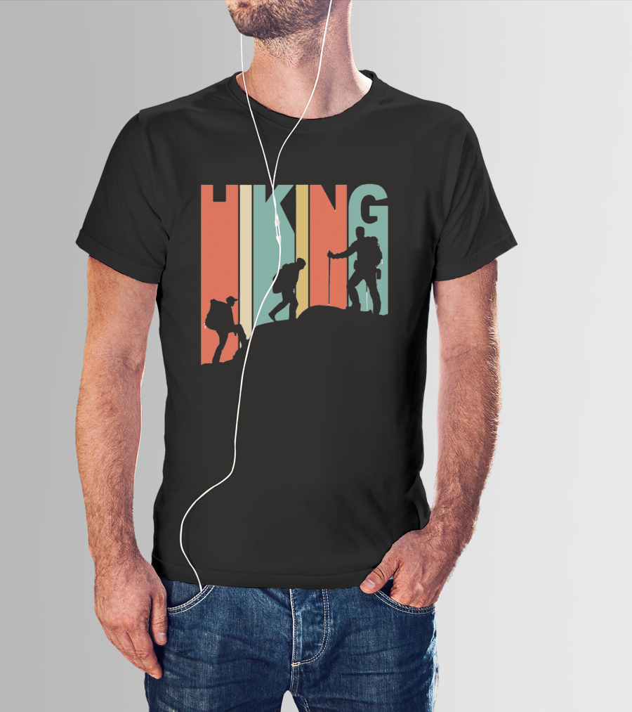 Retro Gradient Hiking Silhouette Adventure T-Shirt