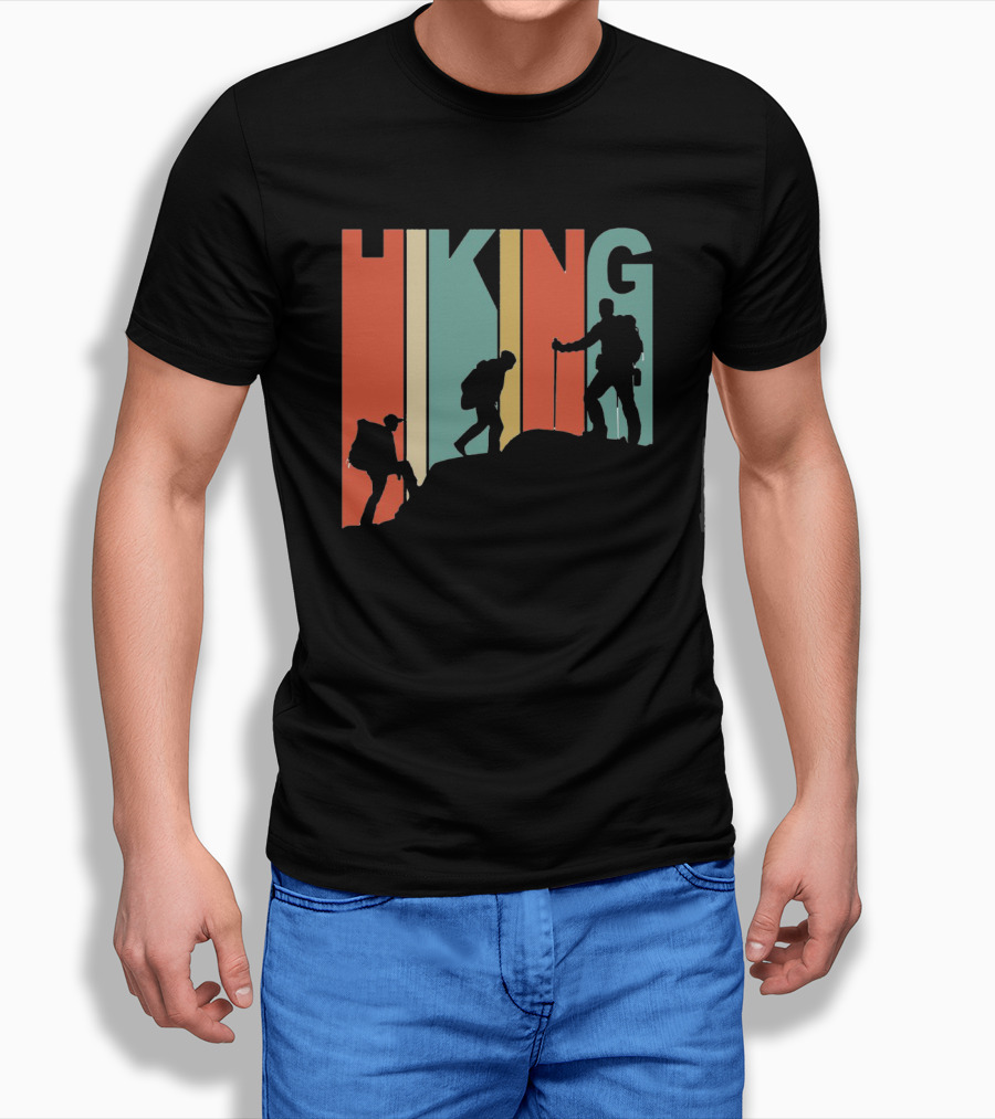 Retro Gradient Hiking Silhouette Adventure T-Shirt
