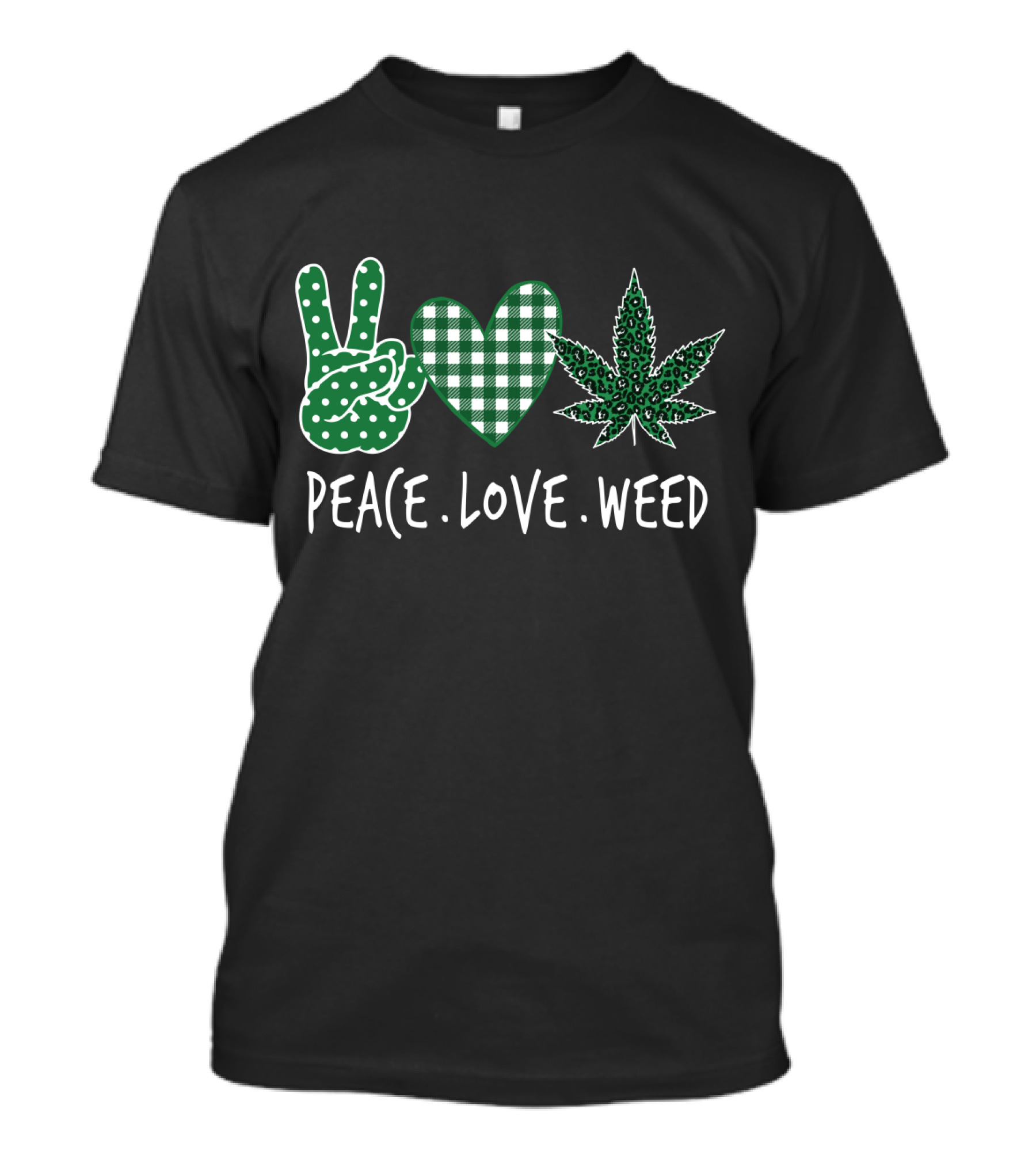 Peace Love Weed Shamrocks Green Heart Weed Leaf T-Shirt