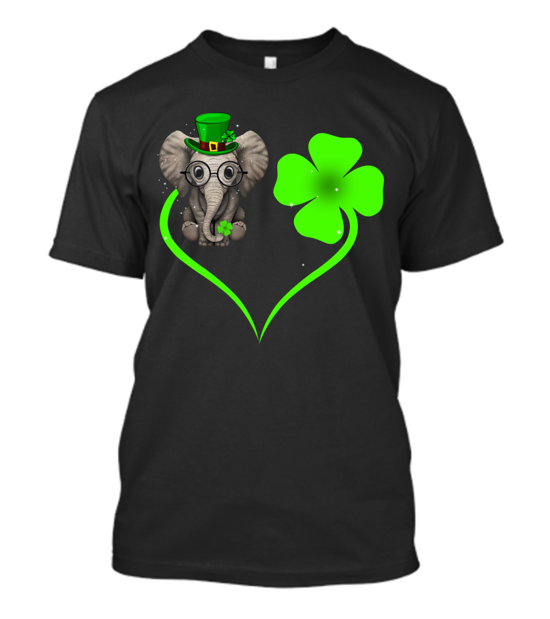 Elephant Wearing St. Patrick's Day Hat With Four-Leaf Clover And Heart-Shaped Shamrock Love T-Shirt