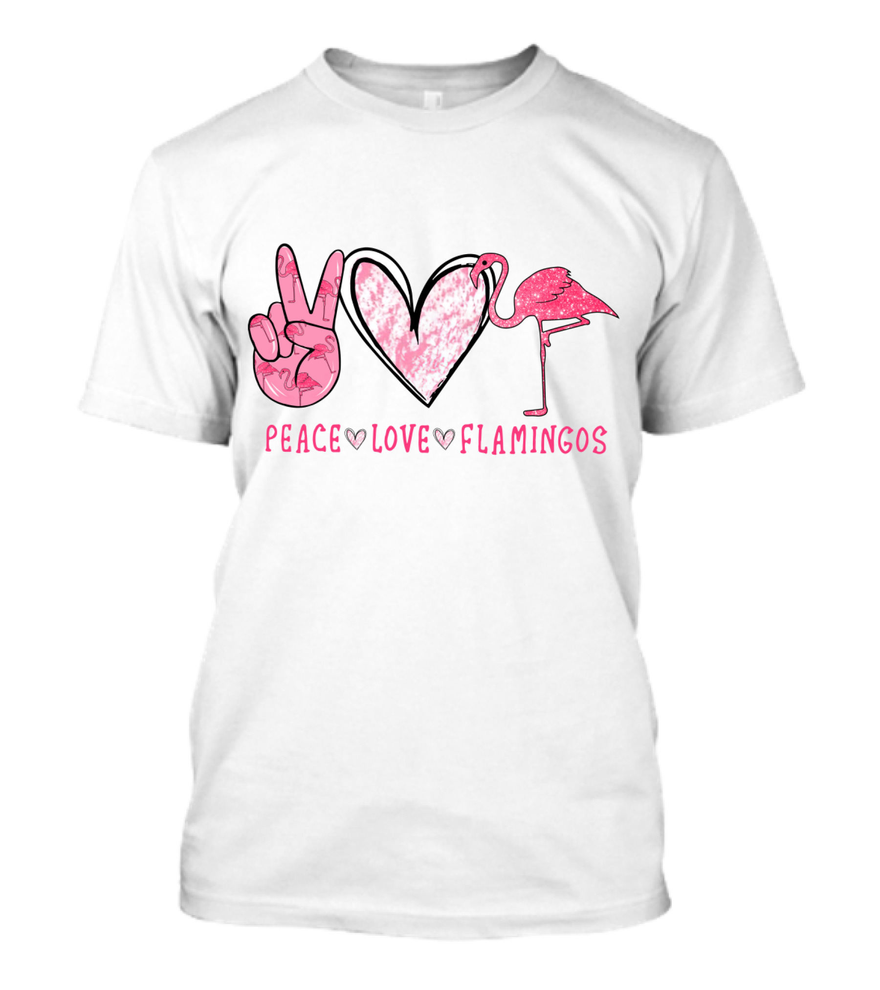 Peace Love Flamingos Pink Heart And Flamingo T-Shirt