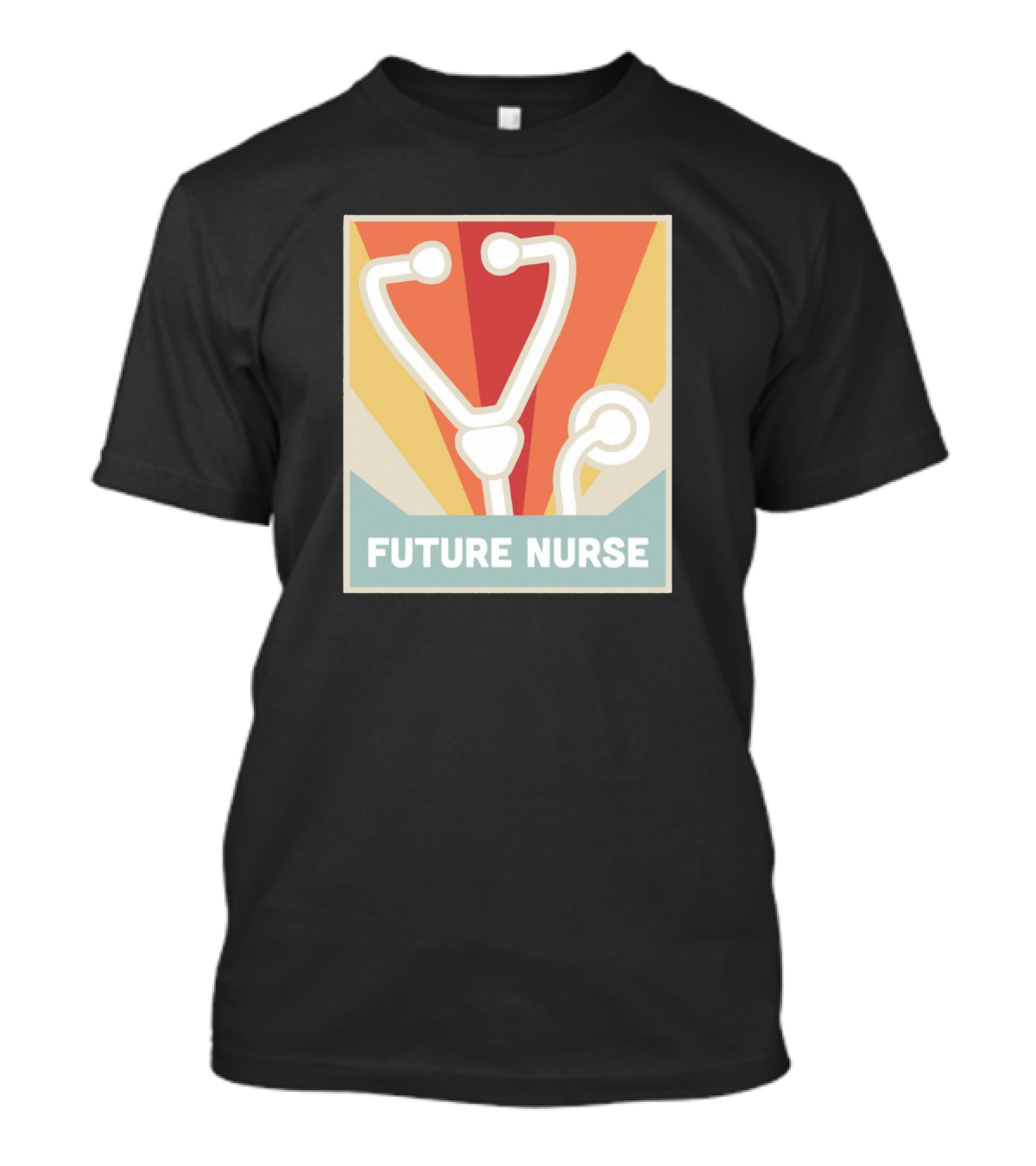 Retro Style Future Nurse Stethoscope Icon With Sunburst Background T-Shirt