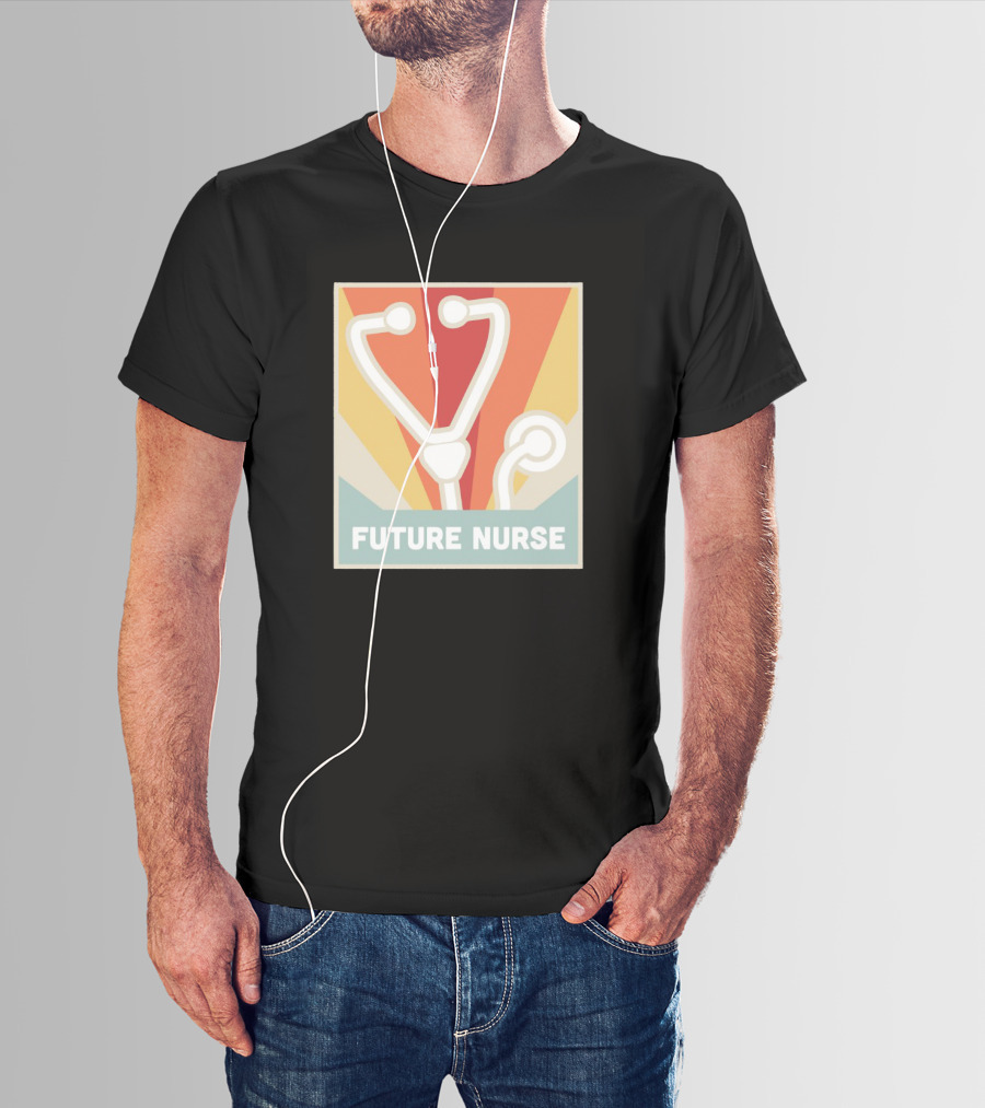 Retro Style Future Nurse Stethoscope Icon With Sunburst Background T-Shirt