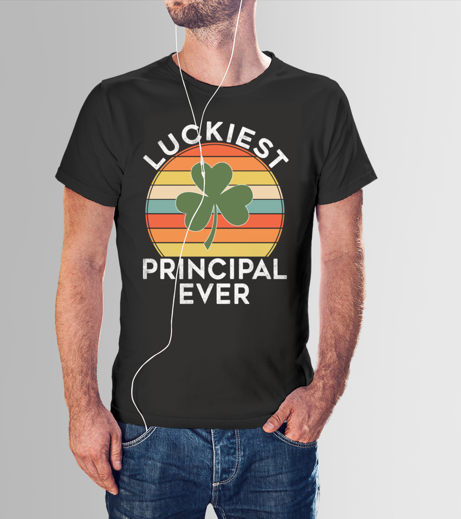 Luckiest Principal Ever Shamrock Retro Stripes T-Shirt