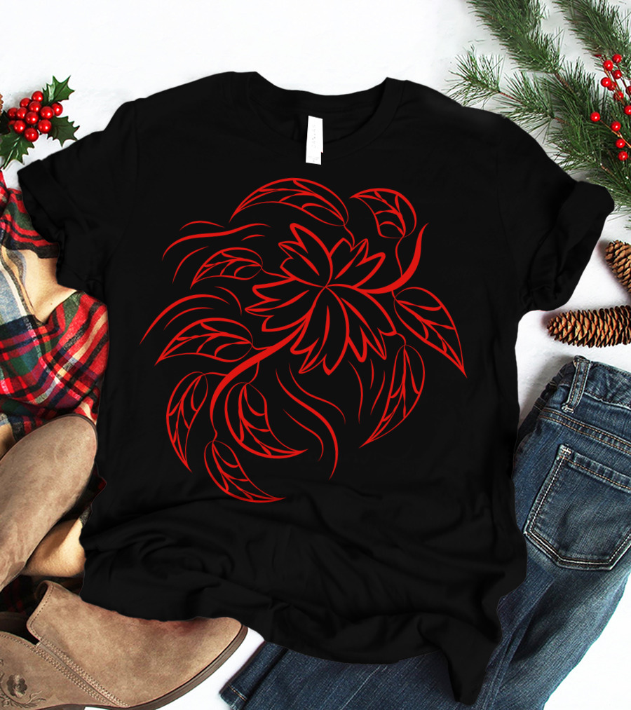 Pr 322 Red Tribal Leaf T-Shirt
