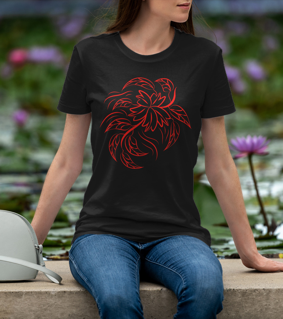 Pr 322 Red Tribal Leaf T-Shirt