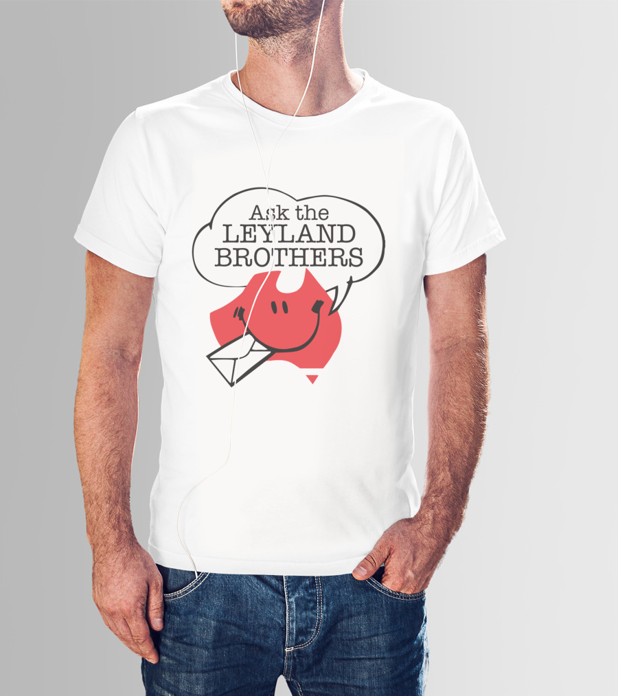 Ask The Leyland Brothers Speech Bubble Smiley With Envelope On Australia Map T-Shirt