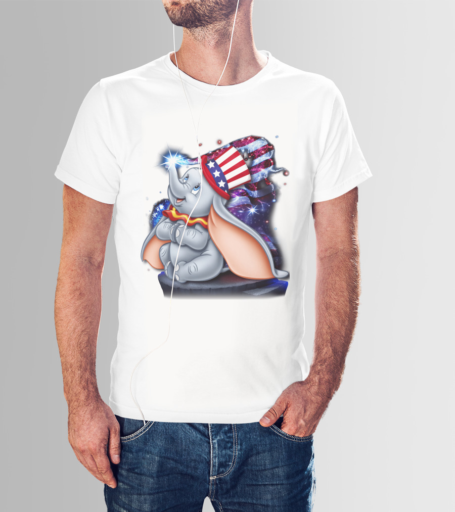 Dumbo Bling July Patriotic Celebration With American Flag Hat T-Shirt