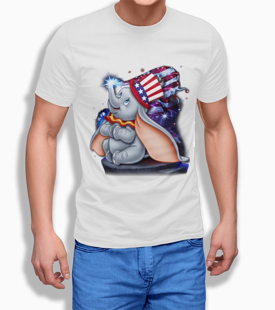 Dumbo Bling July Patriotic Celebration With American Flag Hat T-Shirt
