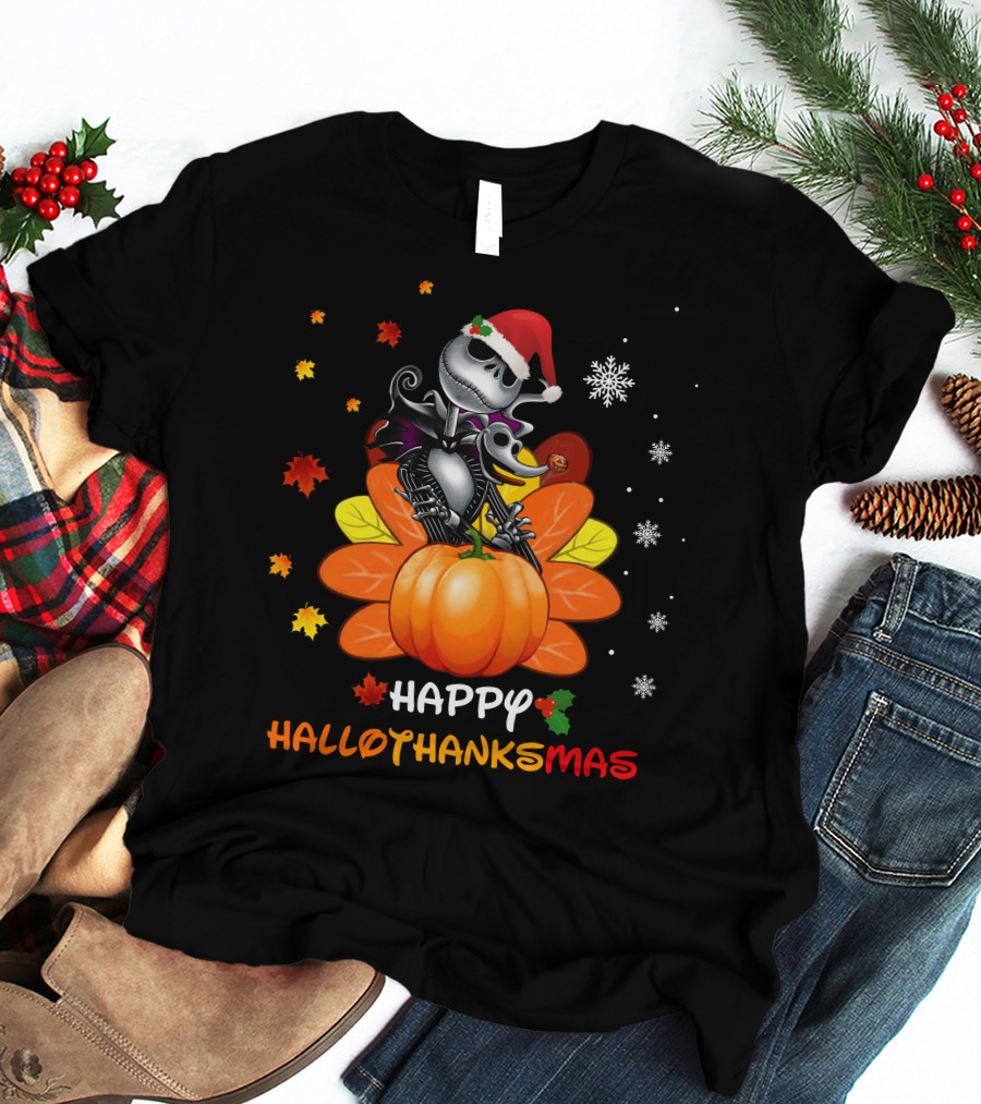 Happy Jack Hallothankmas Pumpkin Santa Skeleton T-Shirt