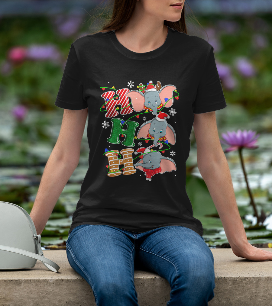Dumbo Christmas Hohoho Santa Hat Snowflakes T-Shirt