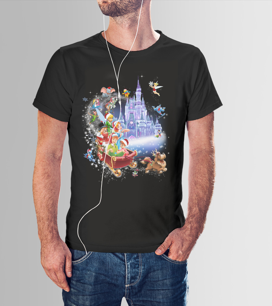 Peter Pan Christmas Wonderland With Disney Characters And Castle T-Shirt