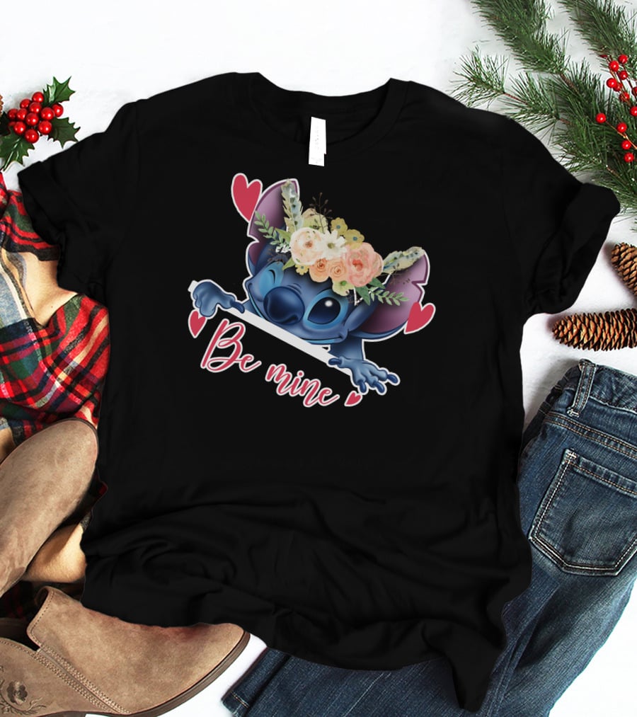 Stitch Be Mine Floral Crown Hearts T-Shirt