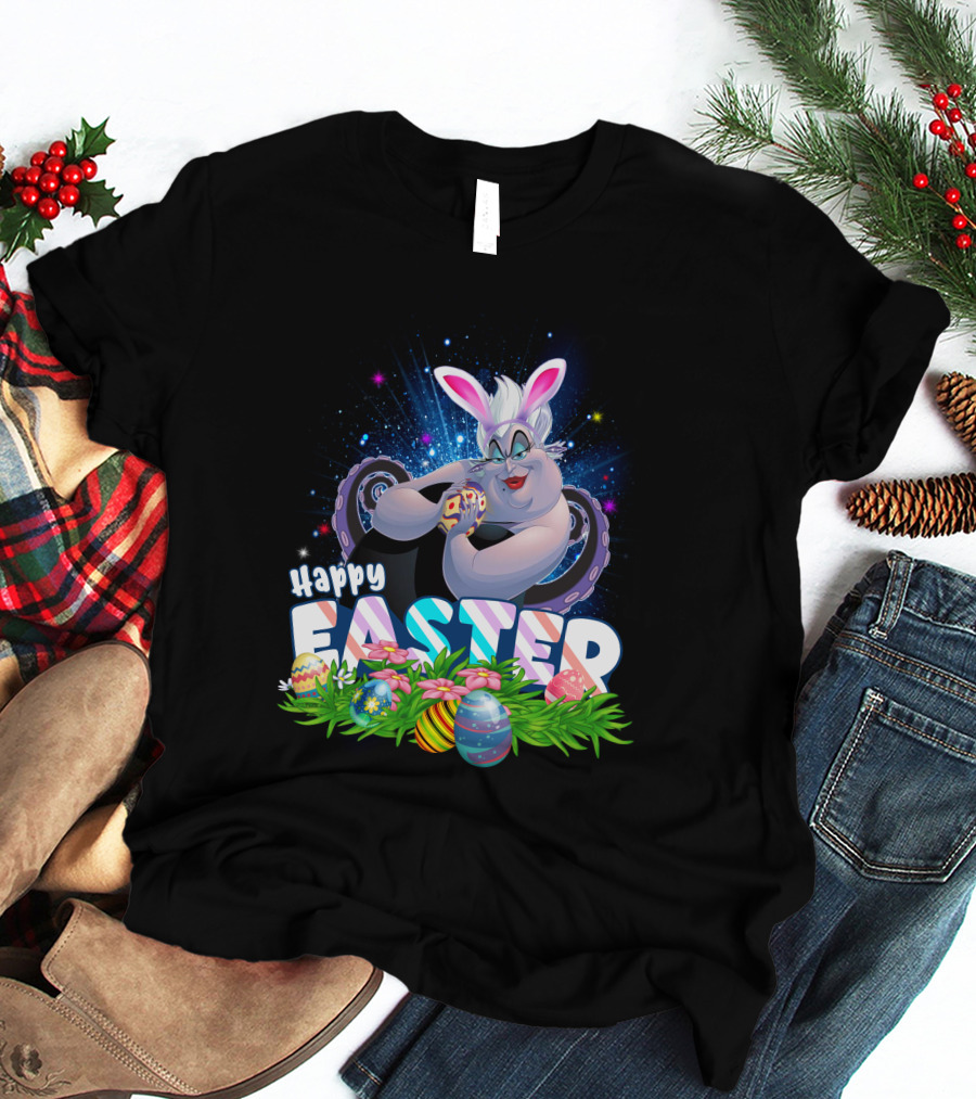 Ursula Happy Easter Bunny Eggs And Flowers T-Shirt