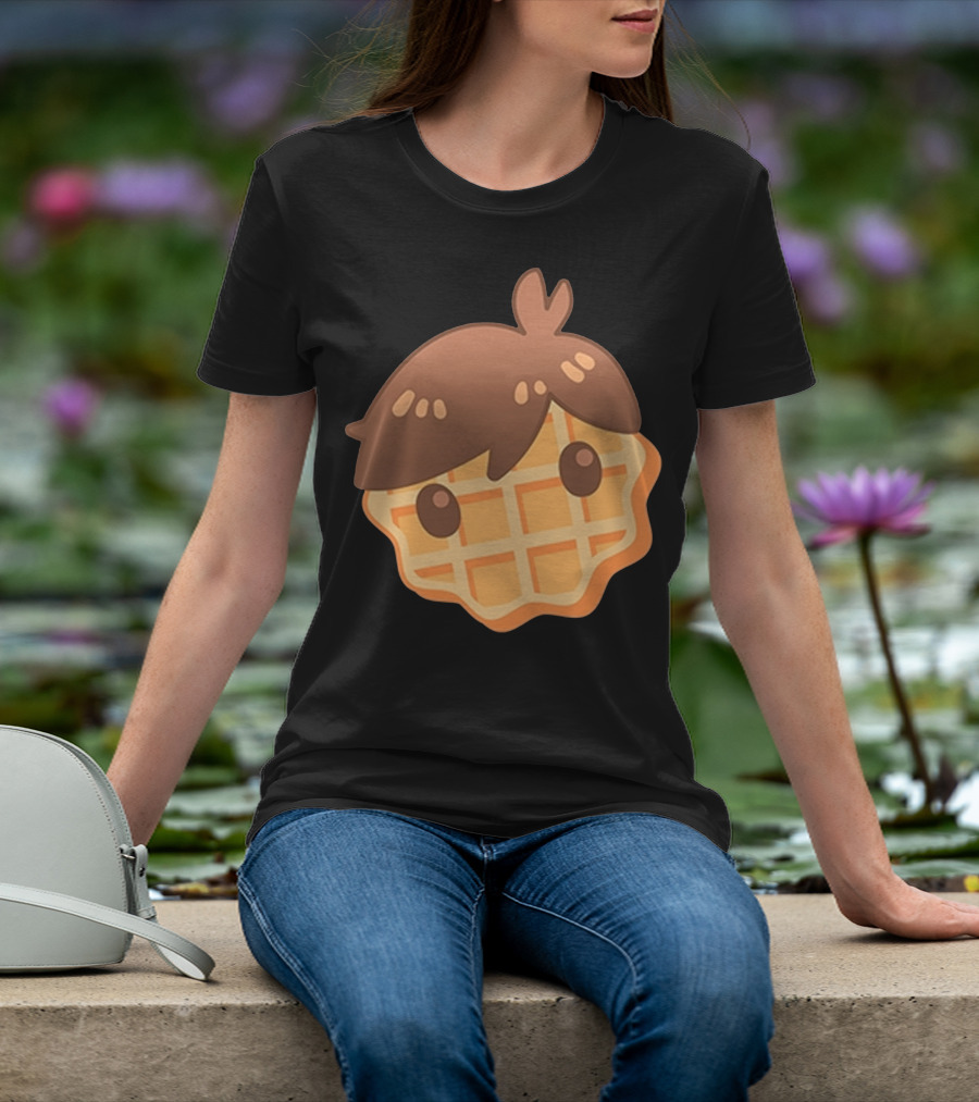 Waffle Head Cute Breakfast Character Face With Hair T-Shirt