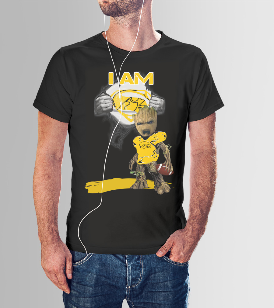 Iowa Hawkeyes Baby Groot Superman Football T-Shirt