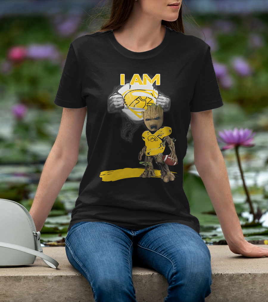 Iowa Hawkeyes Baby Groot Superman Football T-Shirt