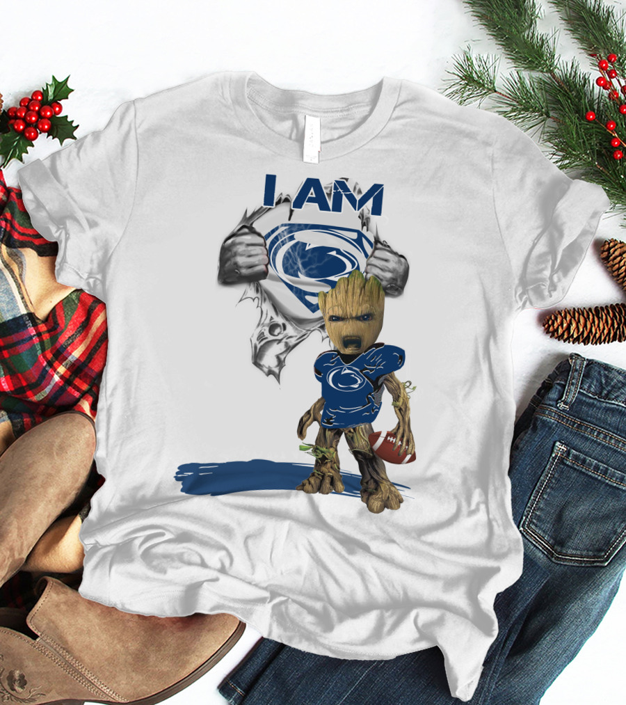 I Am Baby Groot Penn State Football Holding Superman T-Shirt