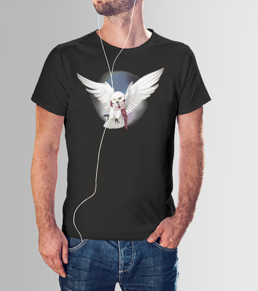 Snowy White Owl With Letter And Red Scarf In Starry Sky T-Shirt