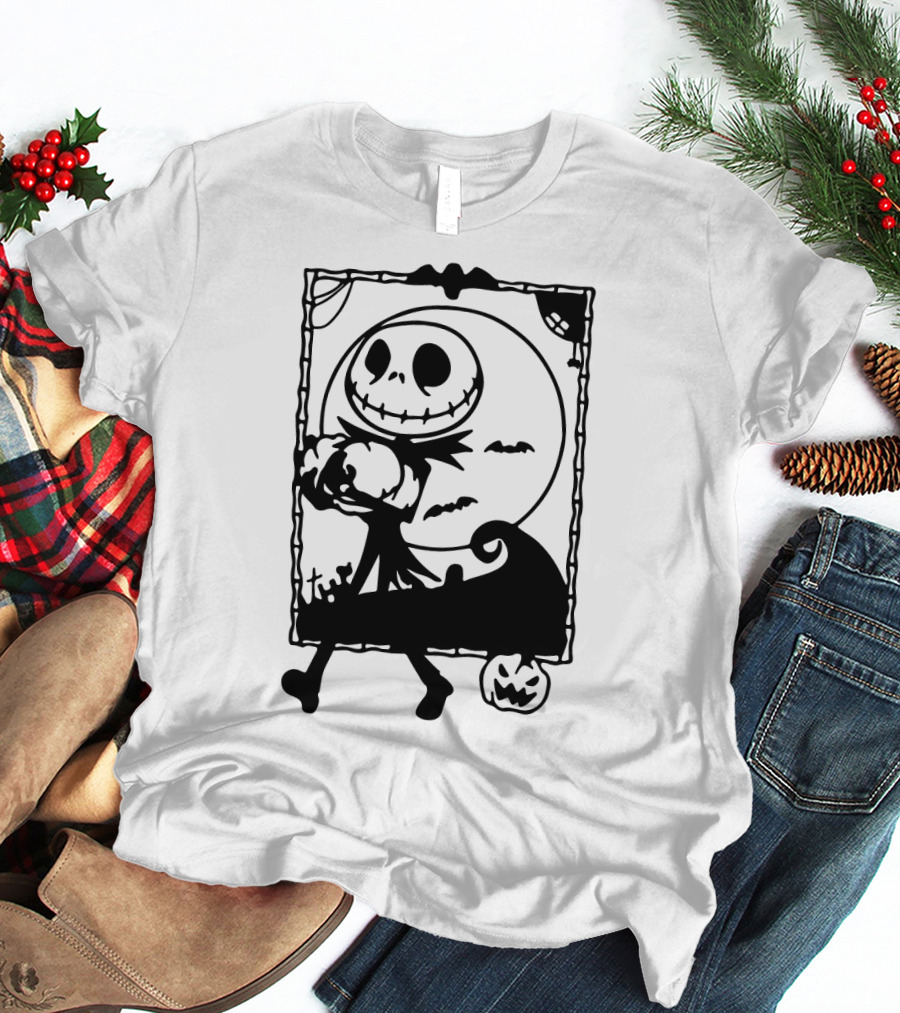 Little Jack Pumpkin Silhouette With Moon And Pumpkin Accents T-Shirt