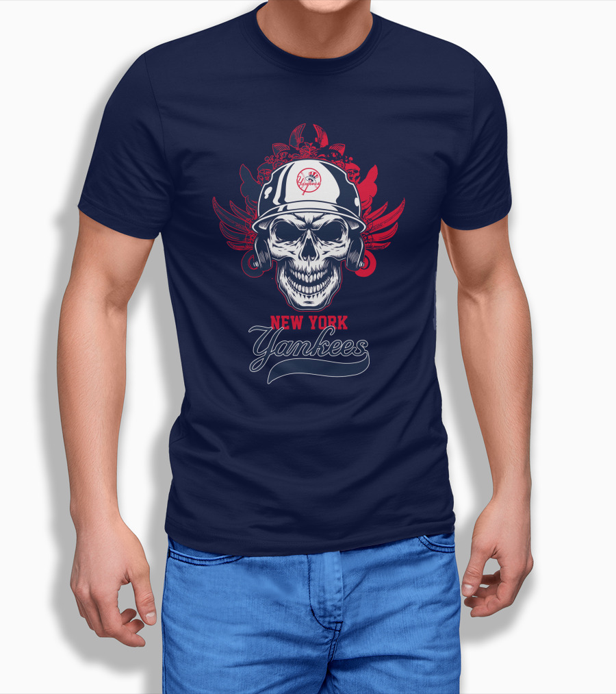 New York Yankees Skull Wings Helmet T-Shirt