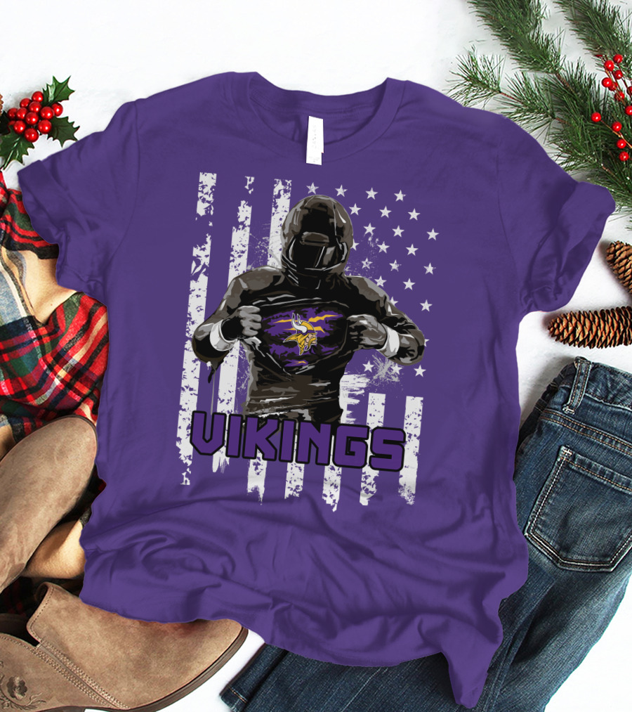 Minnesota Vikings Superhero Player American Flag T-Shirt