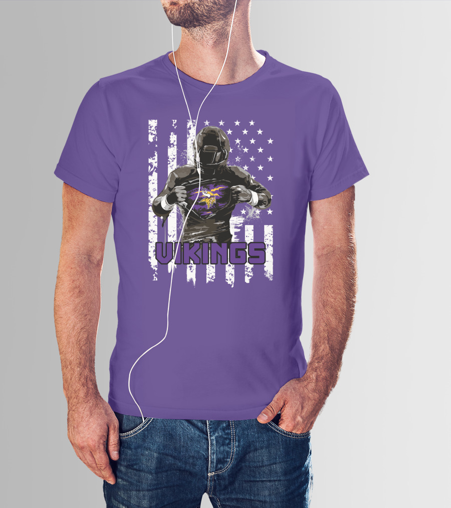 Minnesota Vikings Superhero Player American Flag T-Shirt