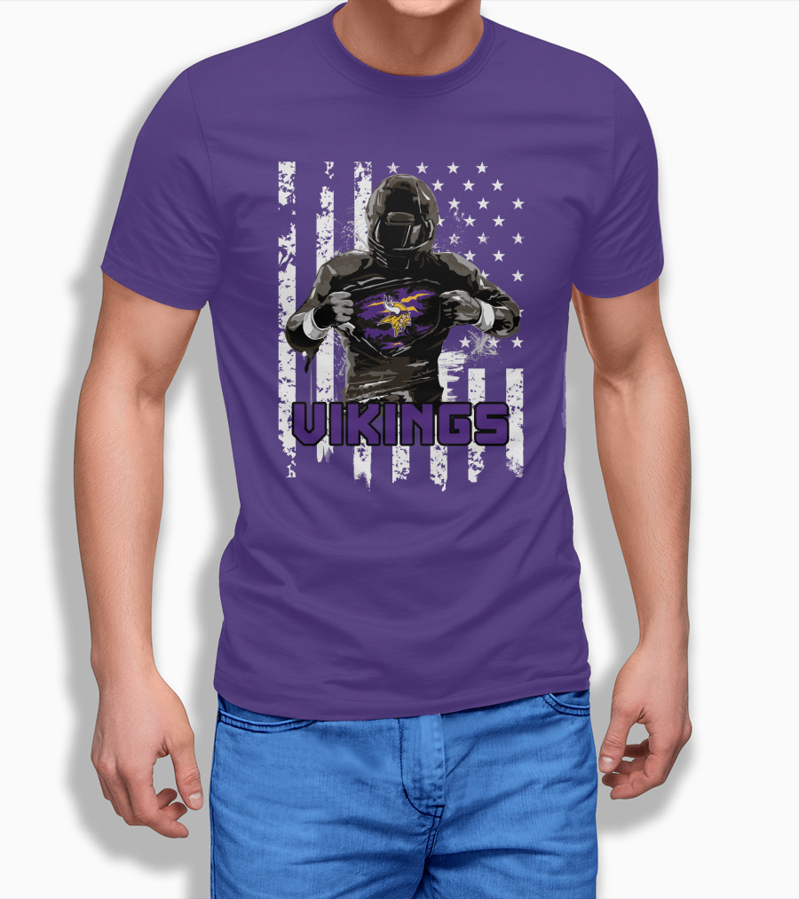 Minnesota Vikings Superhero Player American Flag T-Shirt