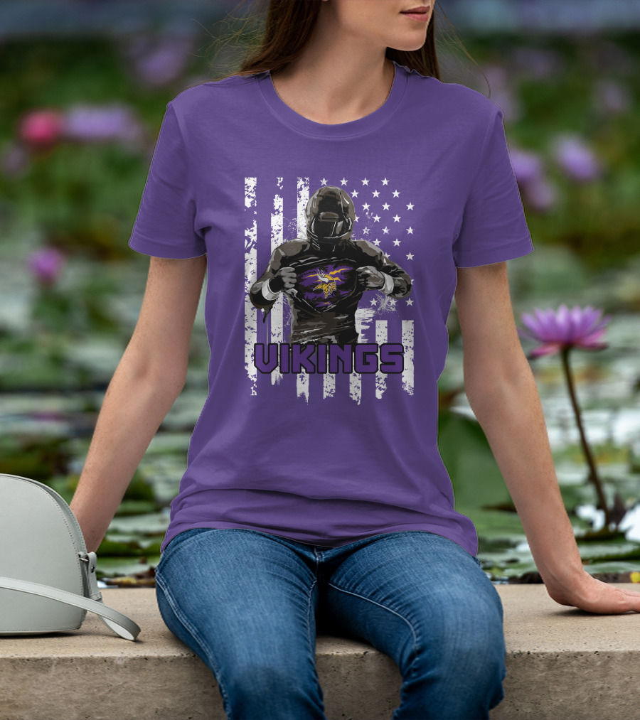 Minnesota Vikings Superhero Player American Flag T-Shirt