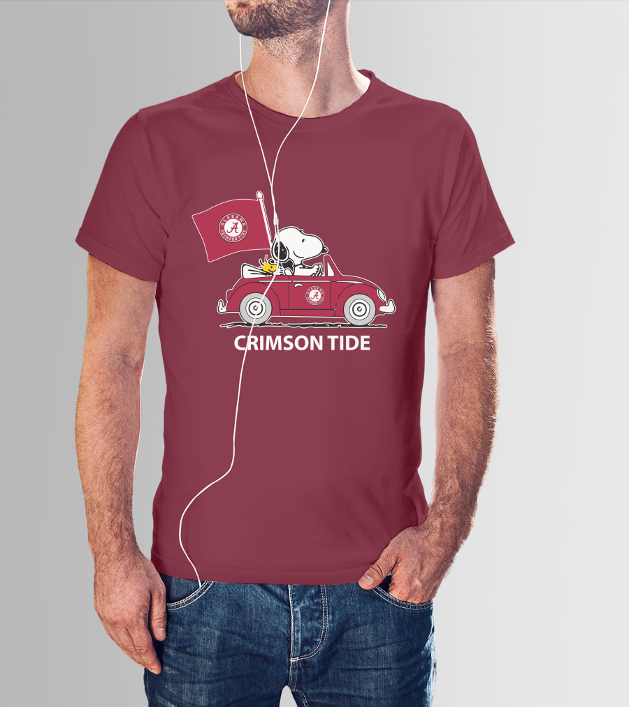 Alabama Crimson Tide Snoopy Woodstock Driving Car T-Shirt