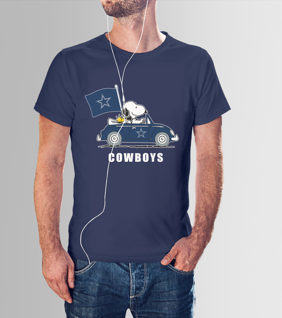 Cowboys Snoopy Dallas Cowboys Flag Peanuts Woodstock Car Blue Star T-Shirt