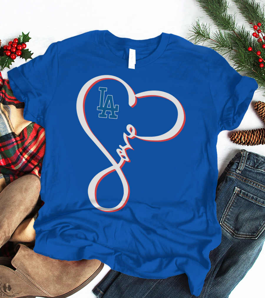LA Dodgers Love Script With Heart-Shaped T-Shirt