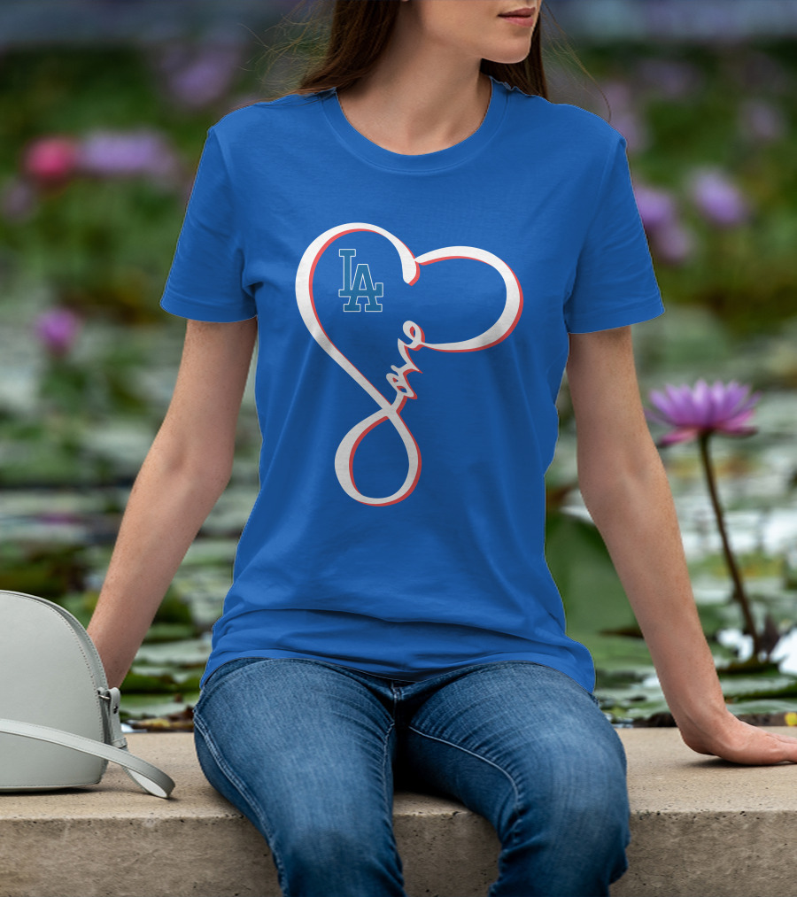 LA Dodgers Love Script With Heart-Shaped T-Shirt