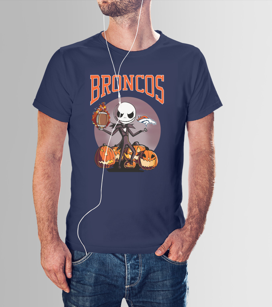 Broncos Jack Skellington Halloween Denver Football Pumpkins T-Shirt
