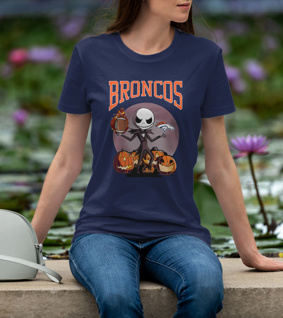 Broncos Jack Skellington Halloween Denver Football Pumpkins T-Shirt