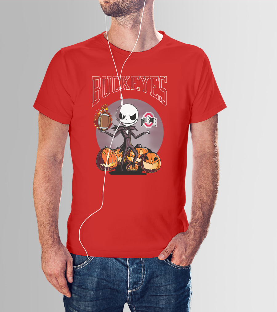 Ohio State Buckeyes Jack Skellington Halloween Football Pumpkins T-Shirt