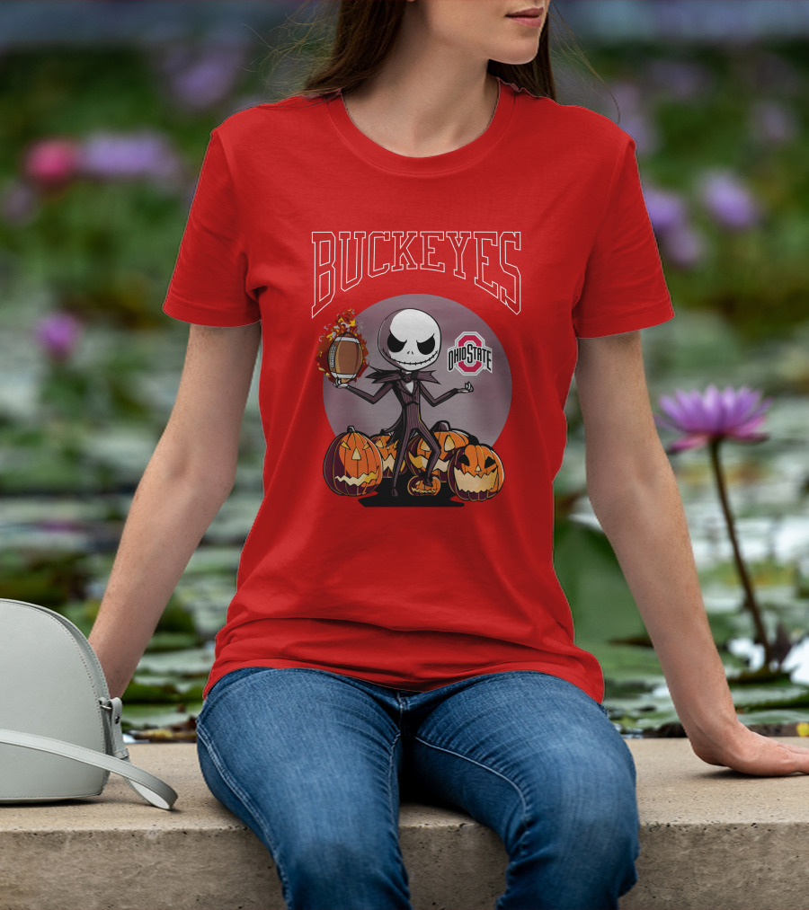 Ohio State Buckeyes Jack Skellington Halloween Football Pumpkins T-Shirt