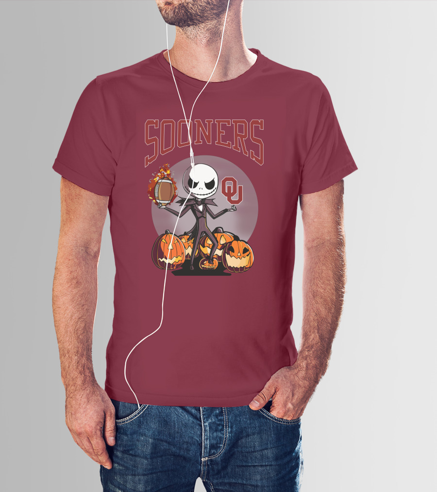 Sooners Halloween Jack Skellington OU Football Pumpkins T-Shirt