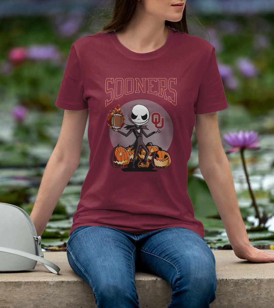Sooners Halloween Jack Skellington OU Football Pumpkins T-Shirt