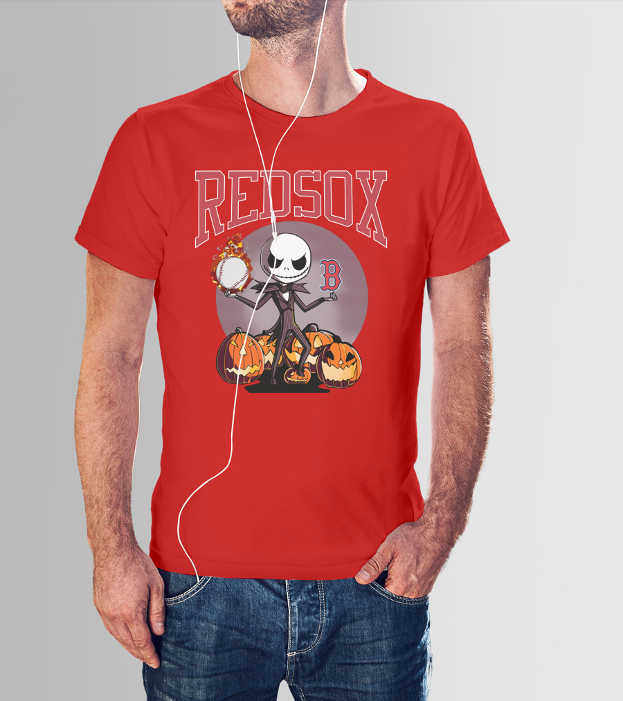 Red Sox Jack Skellington Halloween Pumpkins Baseball T-Shirt