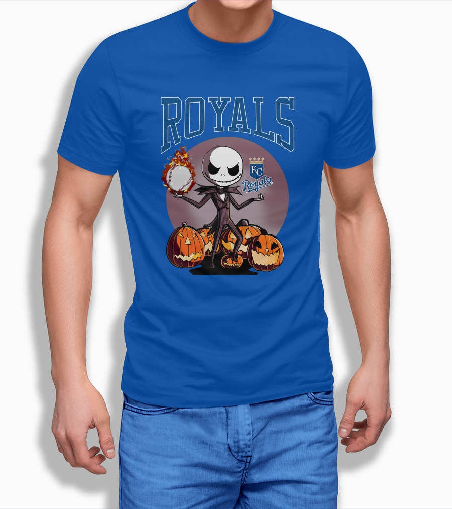 Royals Kansas City Halloween Jack Skellington Baseball Jack-o'-Lanterns T-Shirt