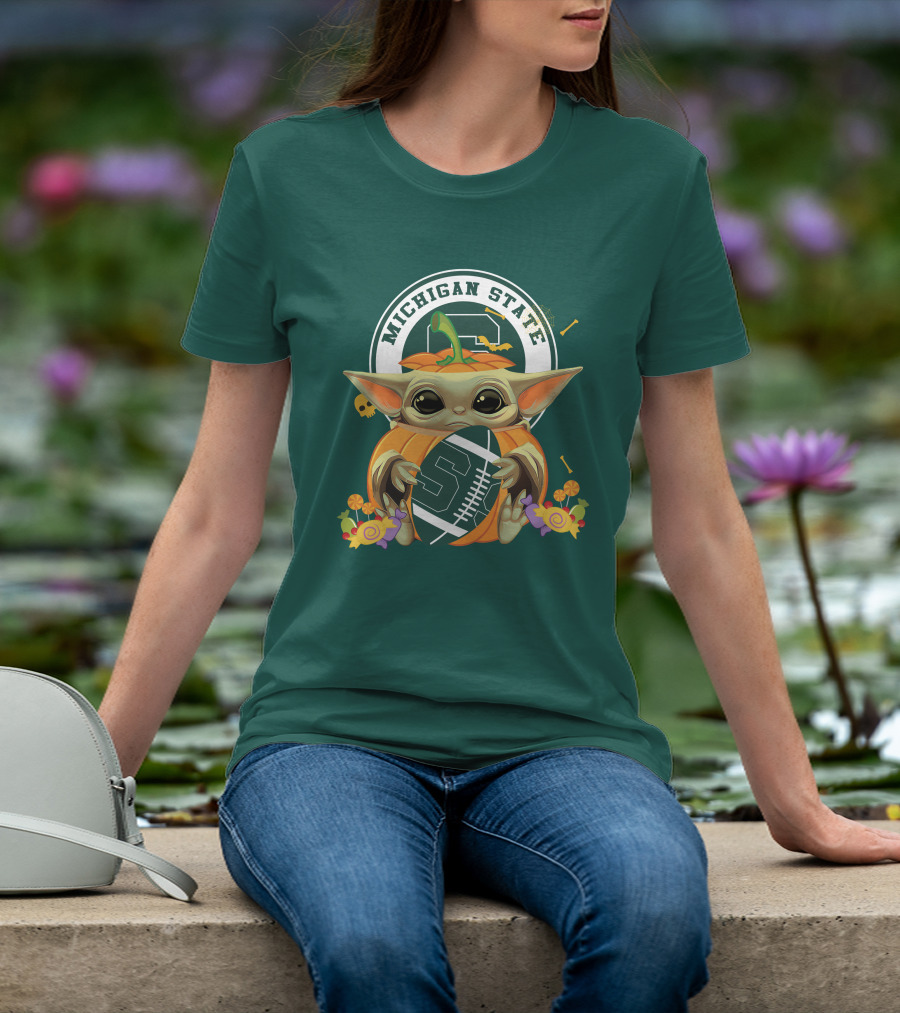 Halloween Pumpkin Baby Yoda Michigan State Spartans T-Shirt