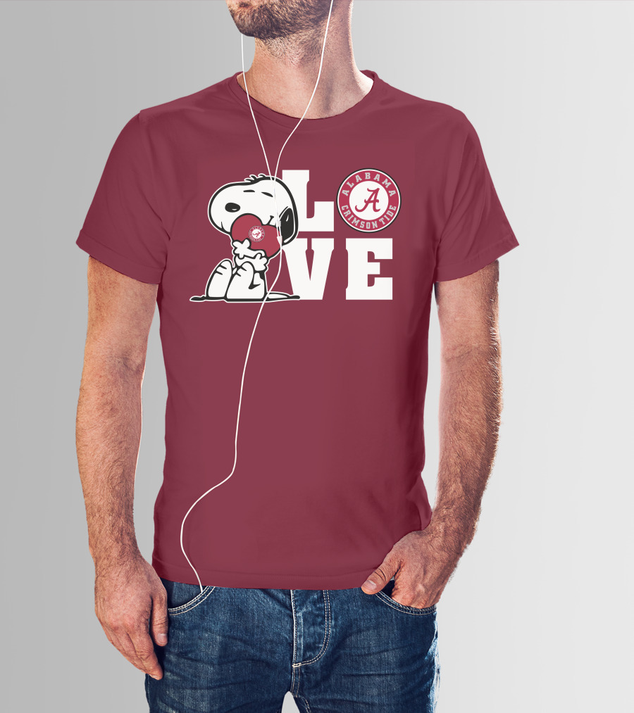 Snoopy Love Alabama Crimson Tide Football T-Shirt