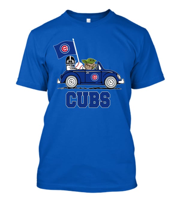 Chicago Cubs Darth Vader Baby Yoda Driving Star Wars Crossover T-Shirt